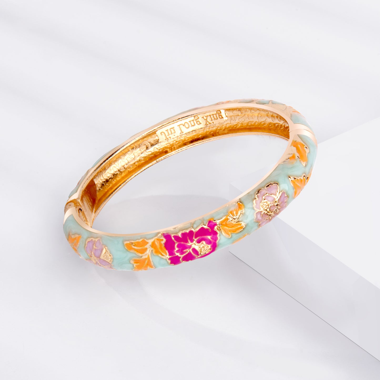UJOY Cloisonne Bangle Colorful Painted Floral Rose Gold Bracelet Gifts for Women Girls 518105
