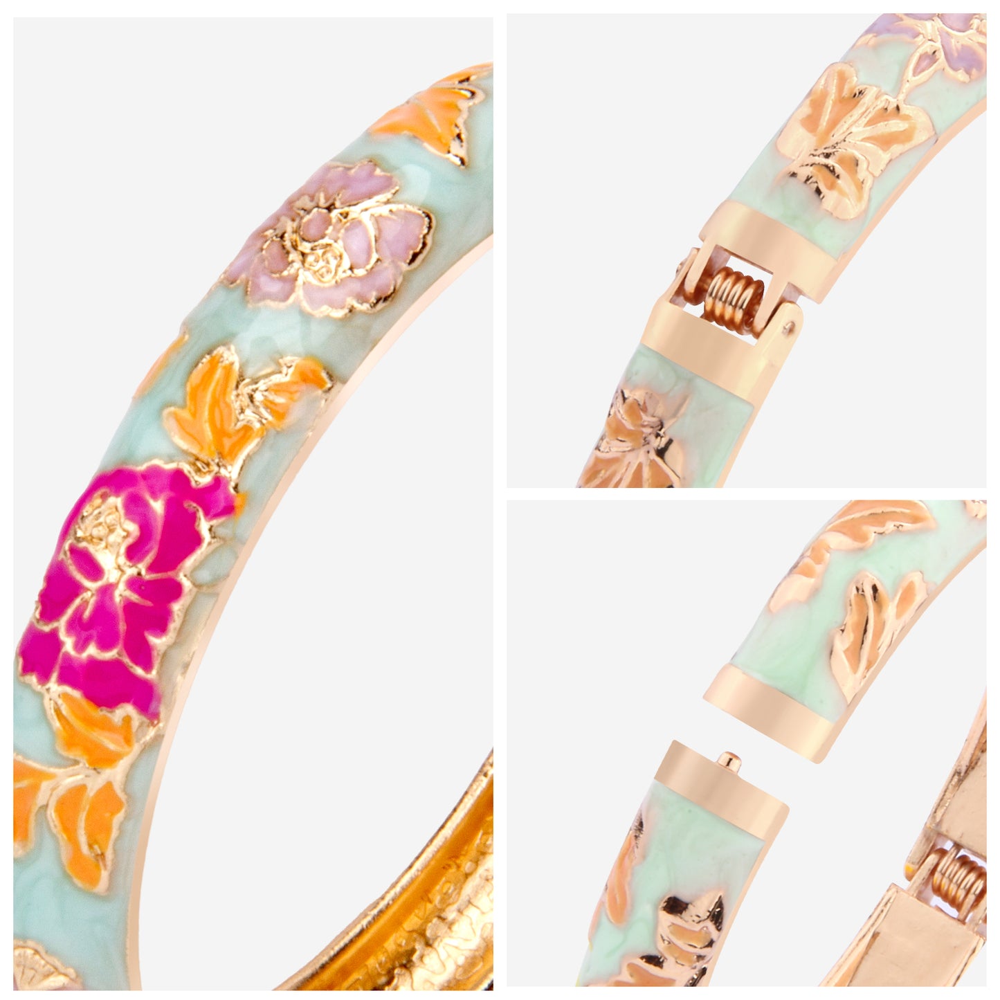 UJOY Cloisonne Bangle Colorful Painted Floral Rose Gold Bracelet Gifts for Women Girls 518105