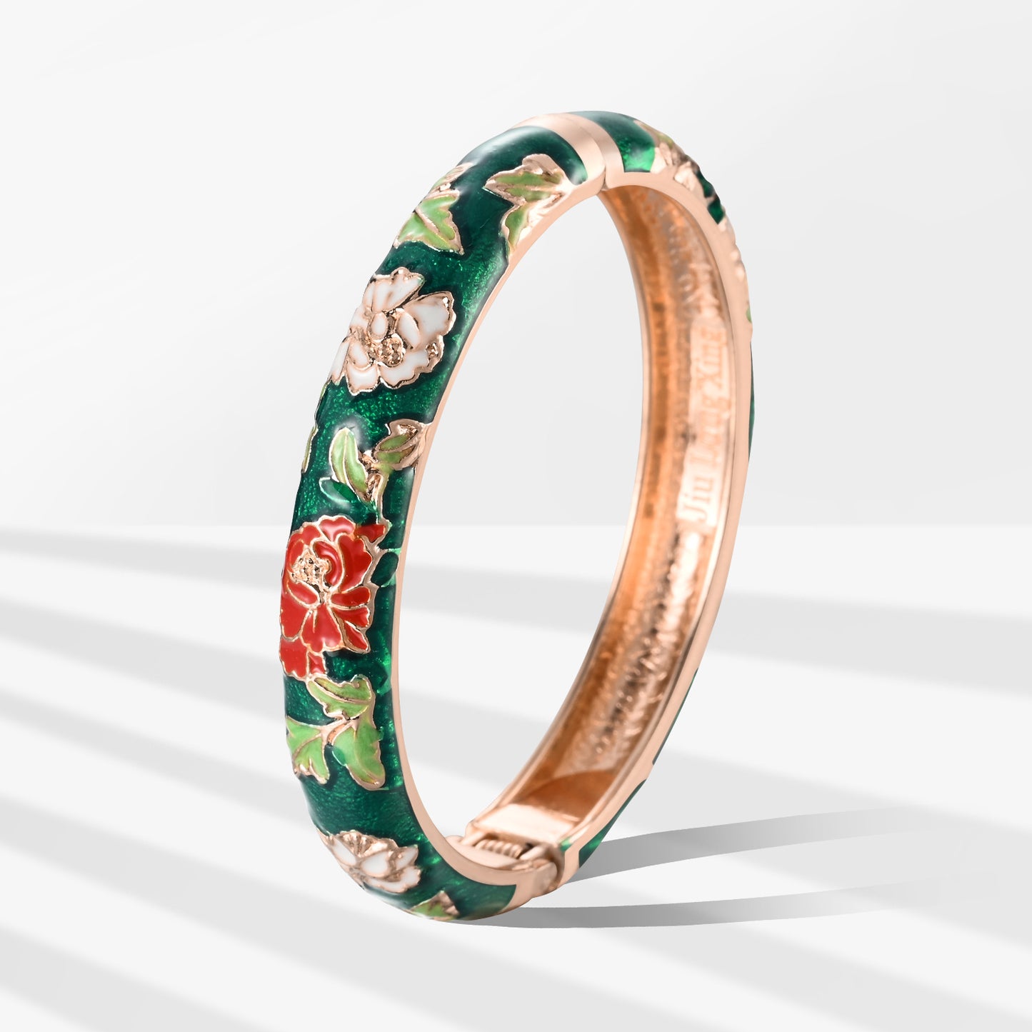 UJOY Cloisonne Bangle Colorful Painted Floral Rose Gold Bracelet Gifts for Women Girls 518105