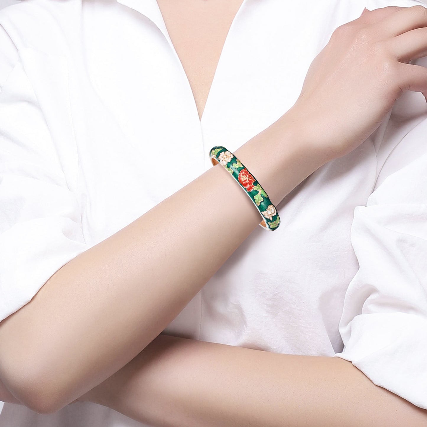 UJOY Cloisonne Bangle Colorful Painted Floral Rose Gold Bracelet Gifts for Women Girls 518105