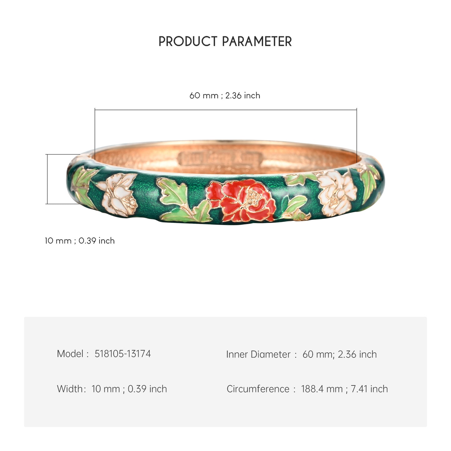 UJOY Cloisonne Bangle Colorful Painted Floral Rose Gold Bracelet Gifts for Women Girls 518105