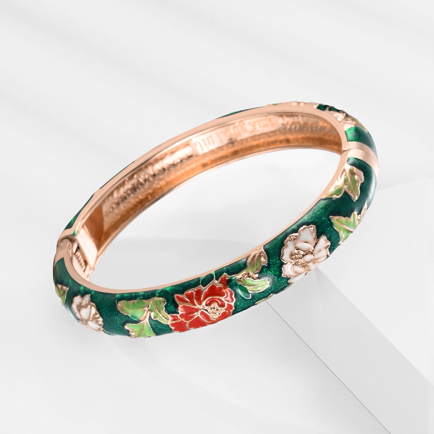 UJOY Cloisonne Bangle Colorful Painted Floral Rose Gold Bracelet Gifts for Women Girls 518105