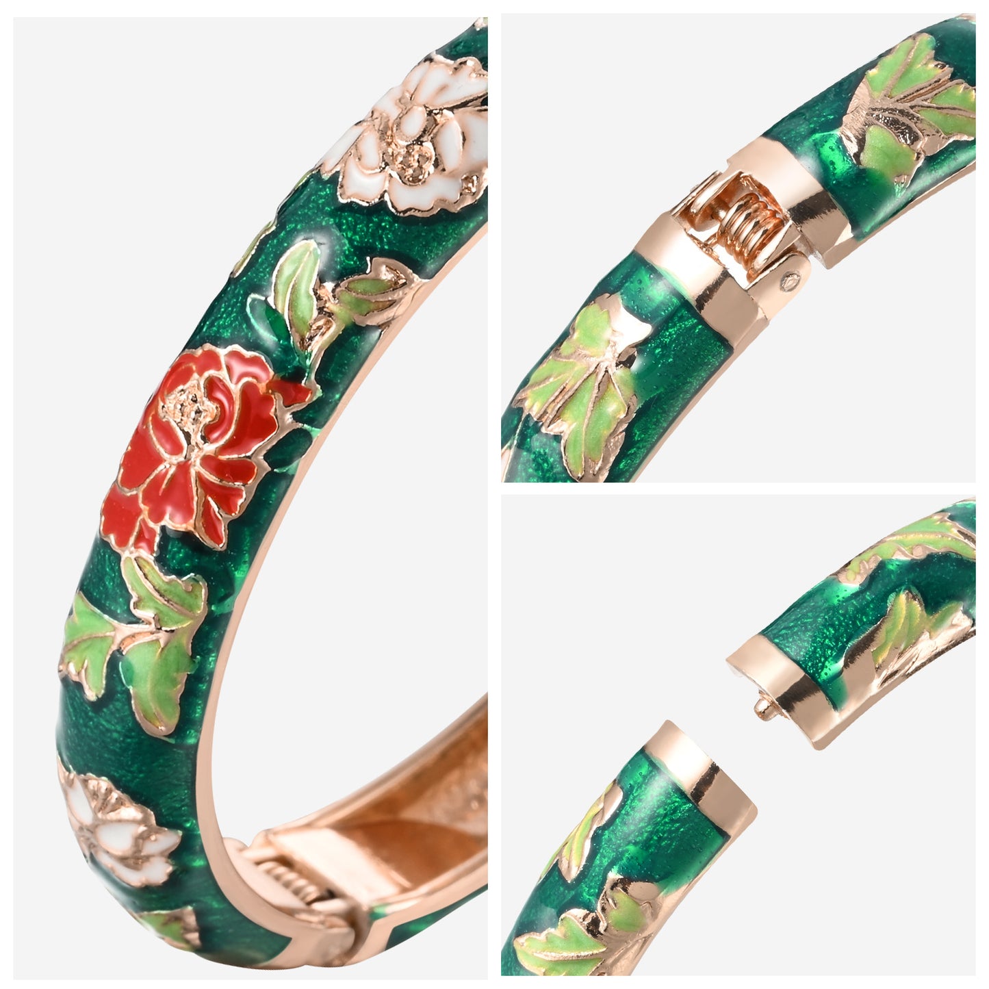 UJOY Cloisonne Bangle Colorful Painted Floral Rose Gold Bracelet Gifts for Women Girls 518105