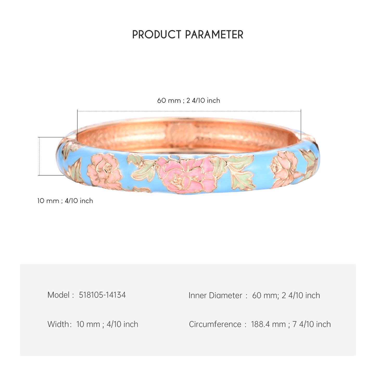 UJOY Cloisonne Bangle Colorful Painted Floral Rose Gold Bracelet Gifts for Women Girls 518105