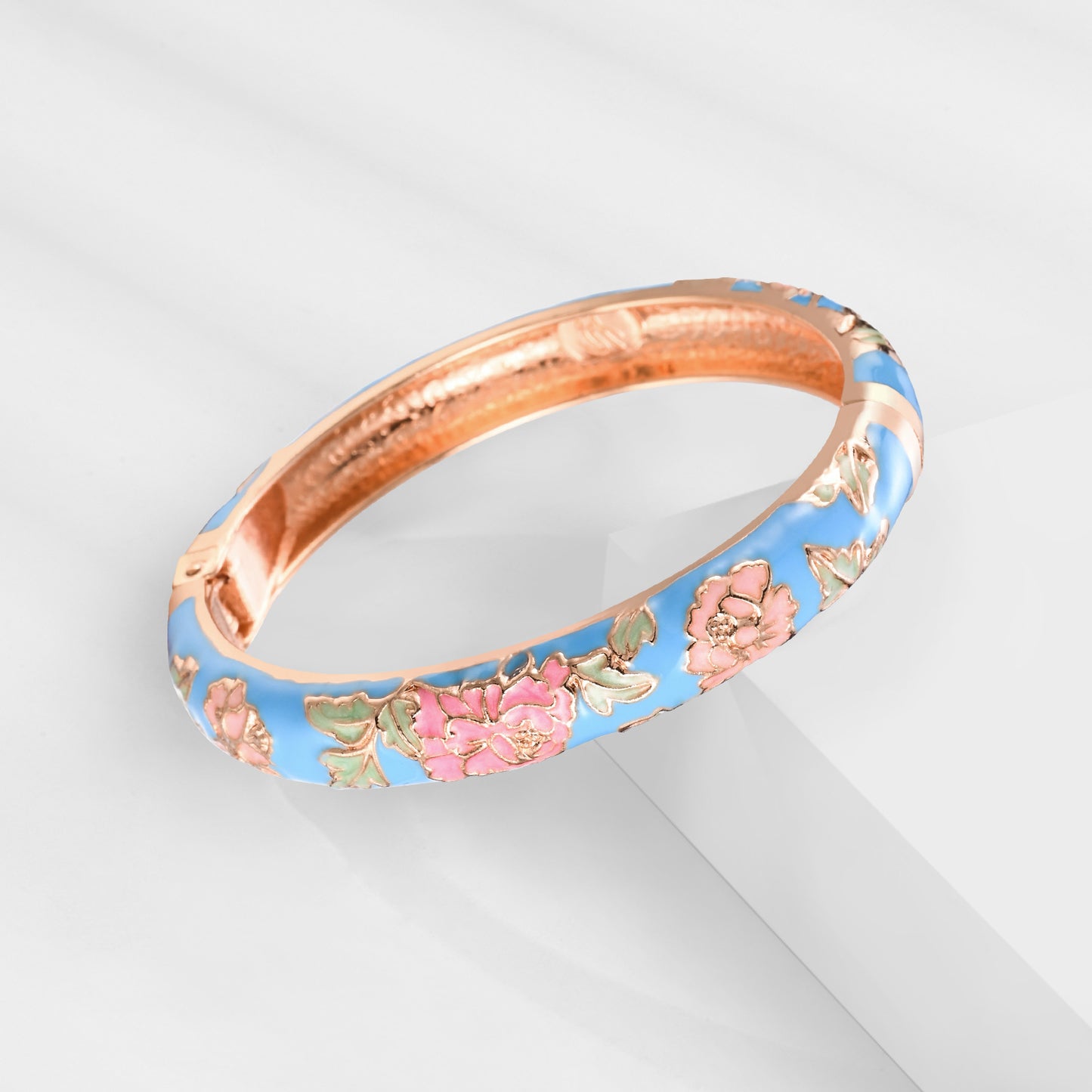 UJOY Cloisonne Bangle Colorful Painted Floral Rose Gold Bracelet Gifts for Women Girls 518105