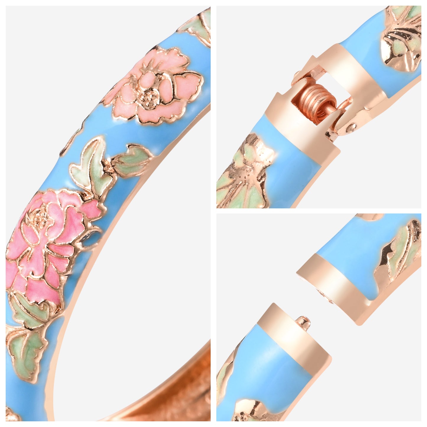 UJOY Cloisonne Bangle Colorful Painted Floral Rose Gold Bracelet Gifts for Women Girls 518105