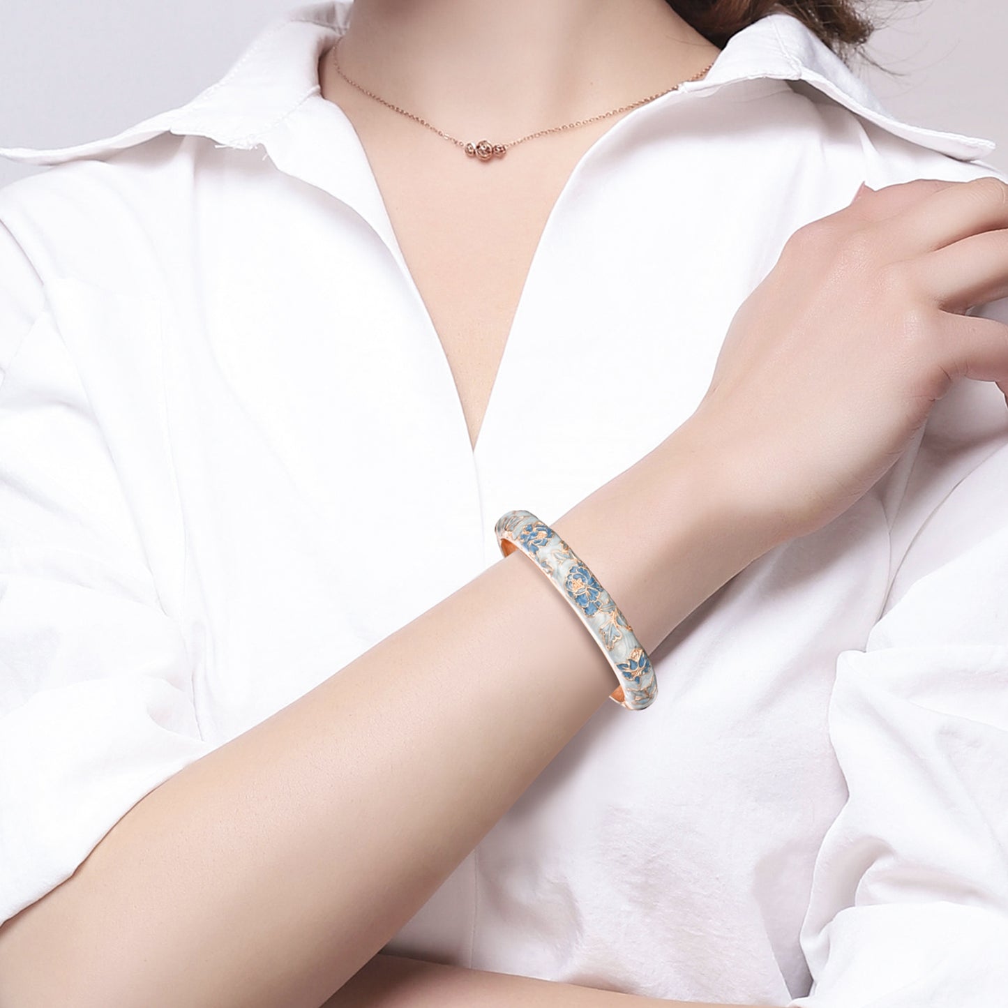 UJOY Cloisonne Bangle Colorful Painted Floral Rose Gold Bracelet Gifts for Women Girls 518105