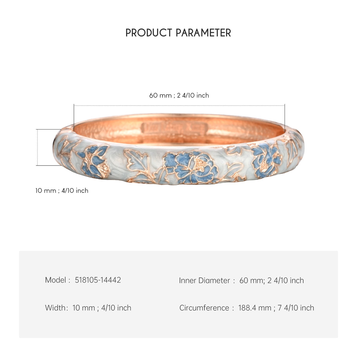 UJOY Cloisonne Bangle Colorful Painted Floral Rose Gold Bracelet Gifts for Women Girls 518105