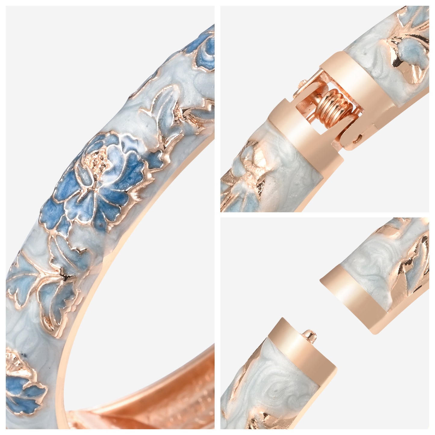 UJOY Cloisonne Bangle Colorful Painted Floral Rose Gold Bracelet Gifts for Women Girls 518105