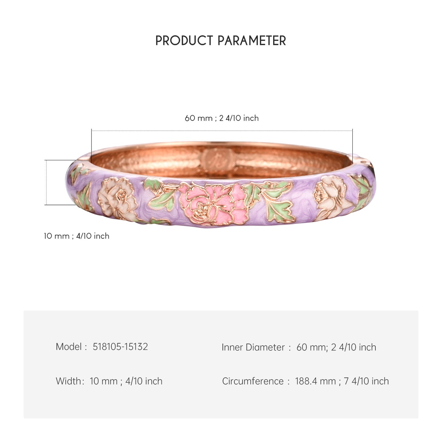 UJOY Cloisonne Bangle Colorful Painted Floral Rose Gold Bracelet Gifts for Women Girls 518105