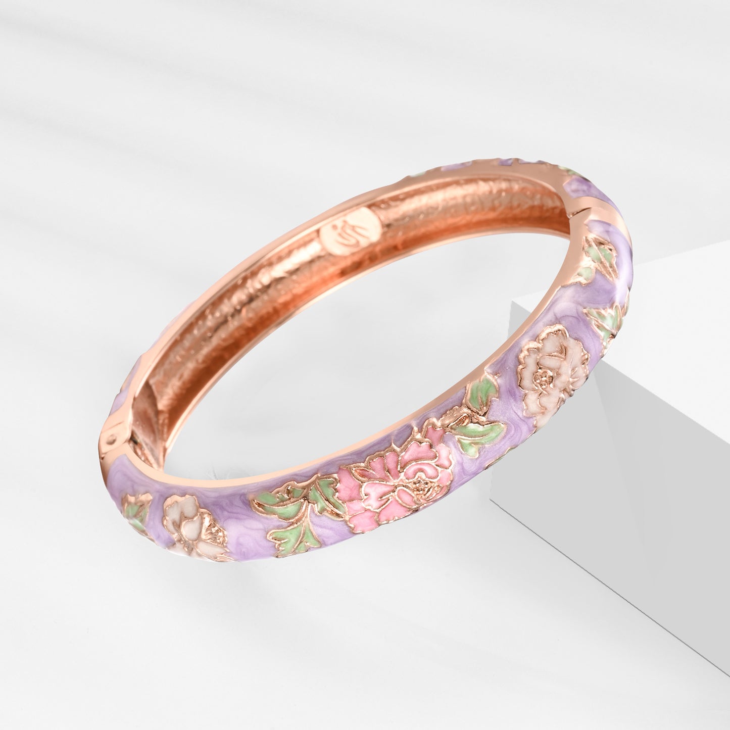 UJOY Cloisonne Bangle Colorful Painted Floral Rose Gold Bracelet Gifts for Women Girls 518105