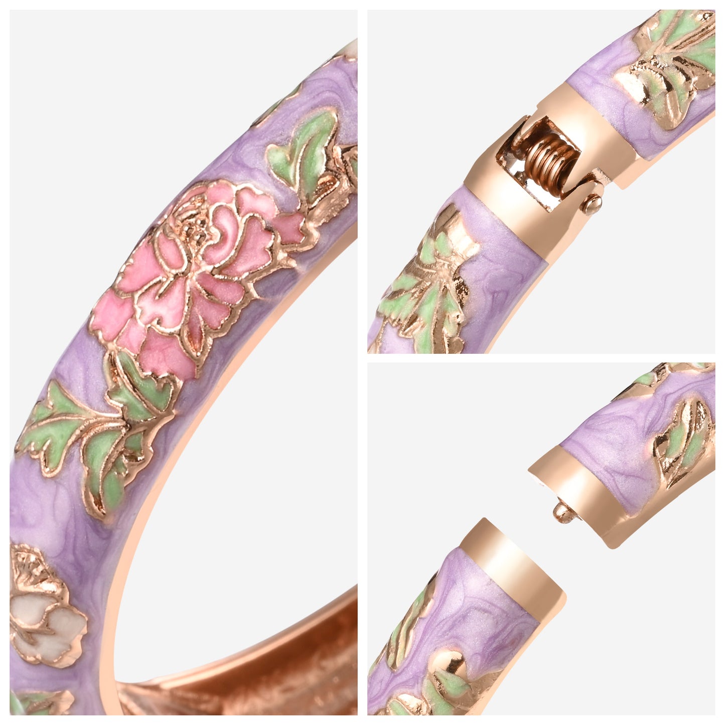 UJOY Cloisonne Bangle Colorful Painted Floral Rose Gold Bracelet Gifts for Women Girls 518105
