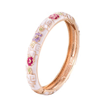 Load image into Gallery viewer, UJOY Cloisonne Bangle Ivory White Multicolored Floral Rose Gold Bracelet Gifts for Women Girls