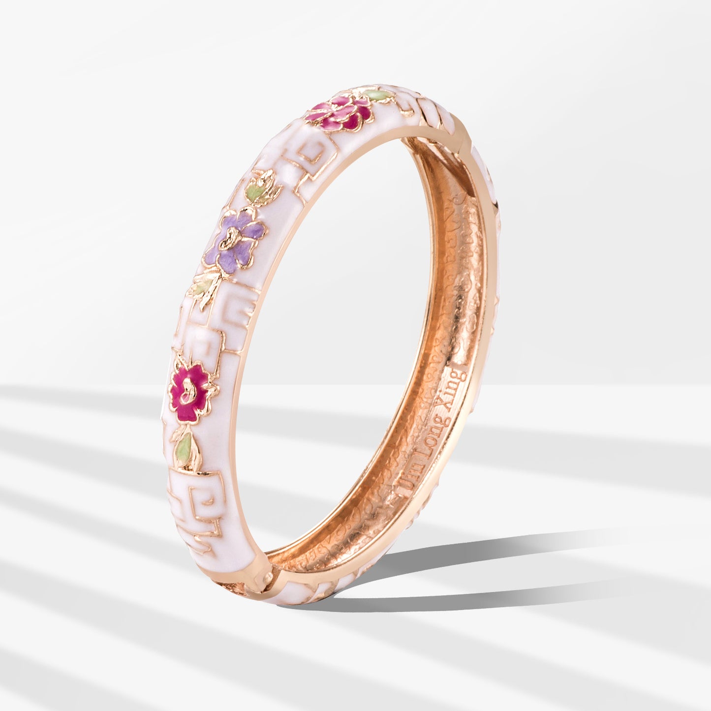 UJOY Cloisonne Bangle Ivory White Multicolored Floral Rose Gold Bracelet Gifts for Women Girls