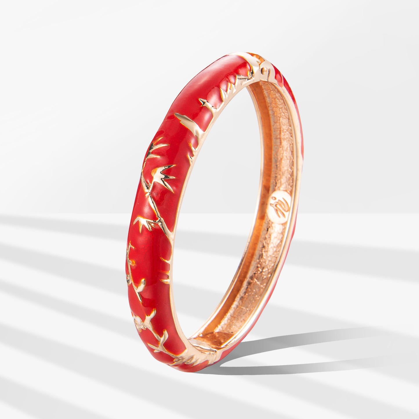 UJOY Cloisonne Bangle Red Gold Bamboo Bracelet Gifts for Women Girls 520105