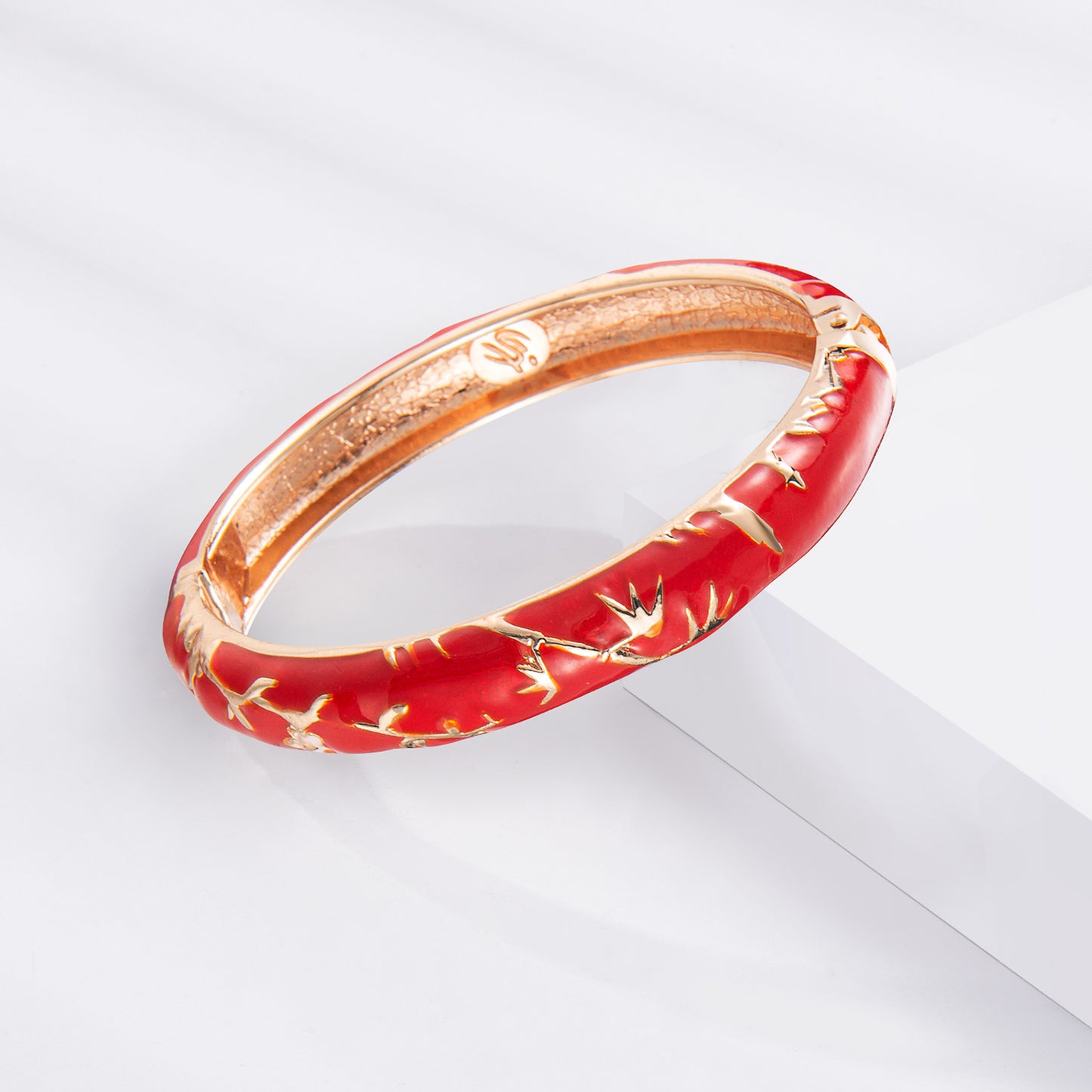 UJOY Cloisonne Bangle Red Gold Bamboo Bracelet Gifts for Women Girls 520105