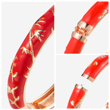 Load image into Gallery viewer, UJOY Cloisonne Bangle Red Gold Bamboo Bracelet Gifts for Women Girls 520105