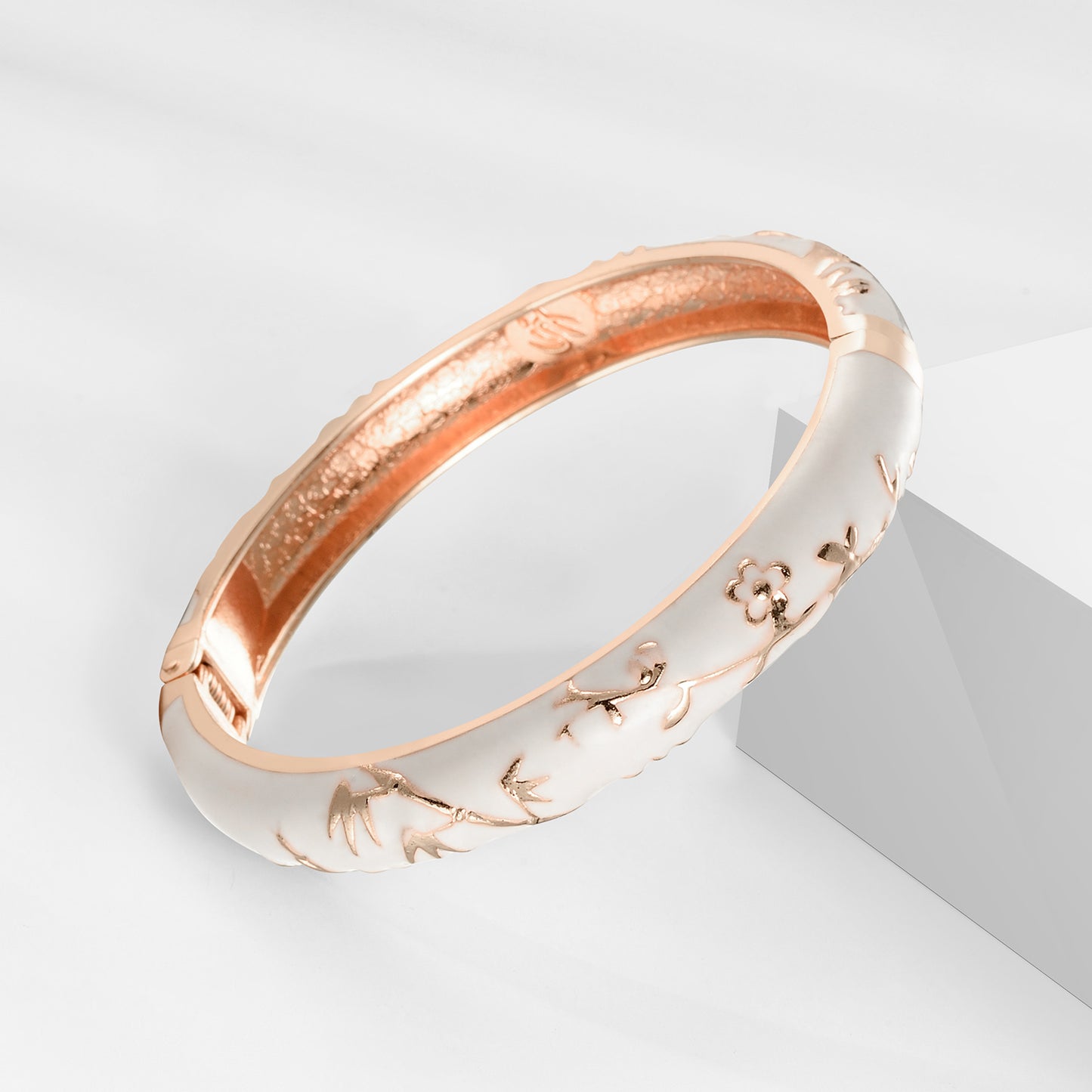 UJOY Cloisonne Bangle Red Gold Bamboo Bracelet Gifts for Women Girls 520105