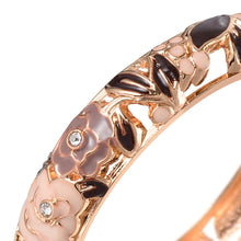 Load image into Gallery viewer, UJOY Cloisonne Bangle Rose Gold Black Butterfly Pattern Skeleton Bracelet 540145