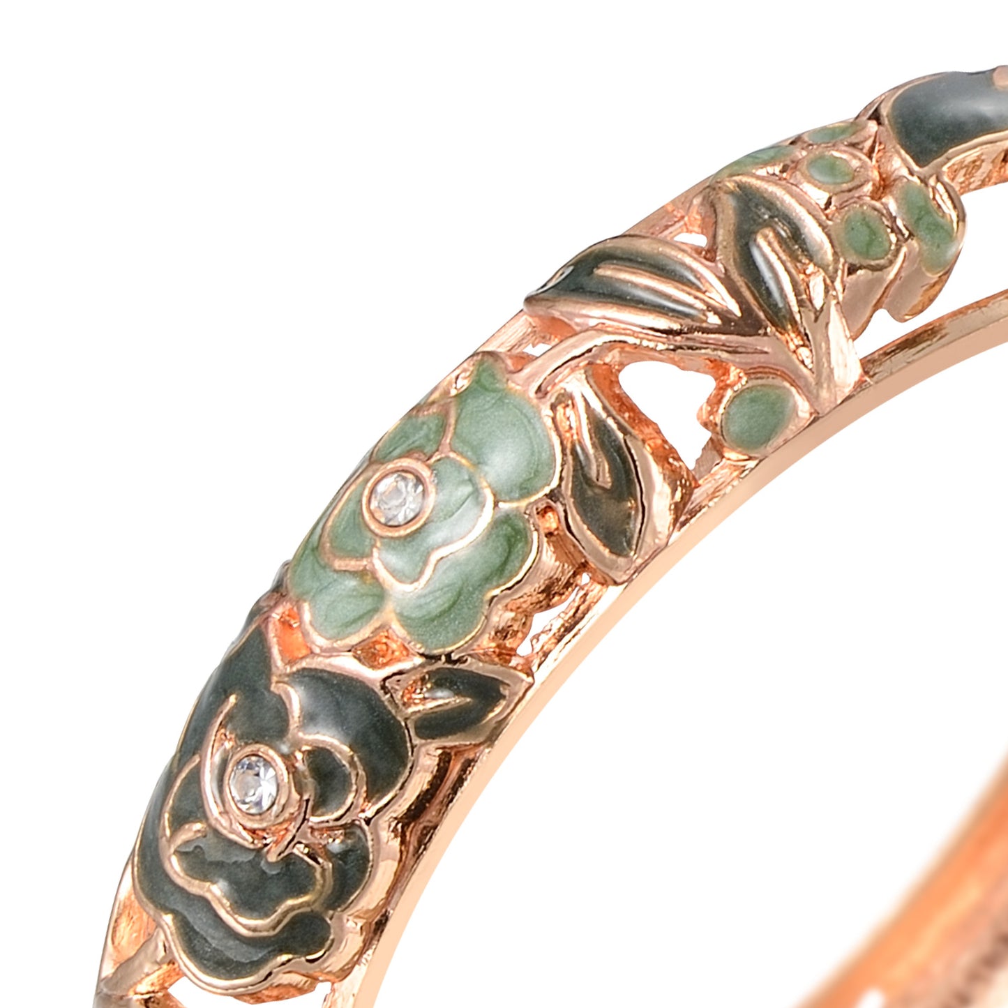 UJOY Cloisonne Bangle Rose Gold Black Butterfly Pattern Skeleton Bracelet 540145