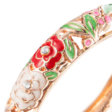 Load image into Gallery viewer, UJOY Cloisonne Bangle Rose Gold Black Butterfly Pattern Skeleton Bracelet 540145