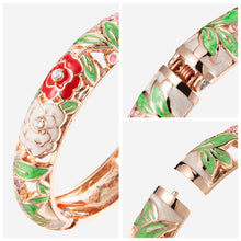 Load image into Gallery viewer, UJOY Cloisonne Bangle Rose Gold Black Butterfly Pattern Skeleton Bracelet 540145