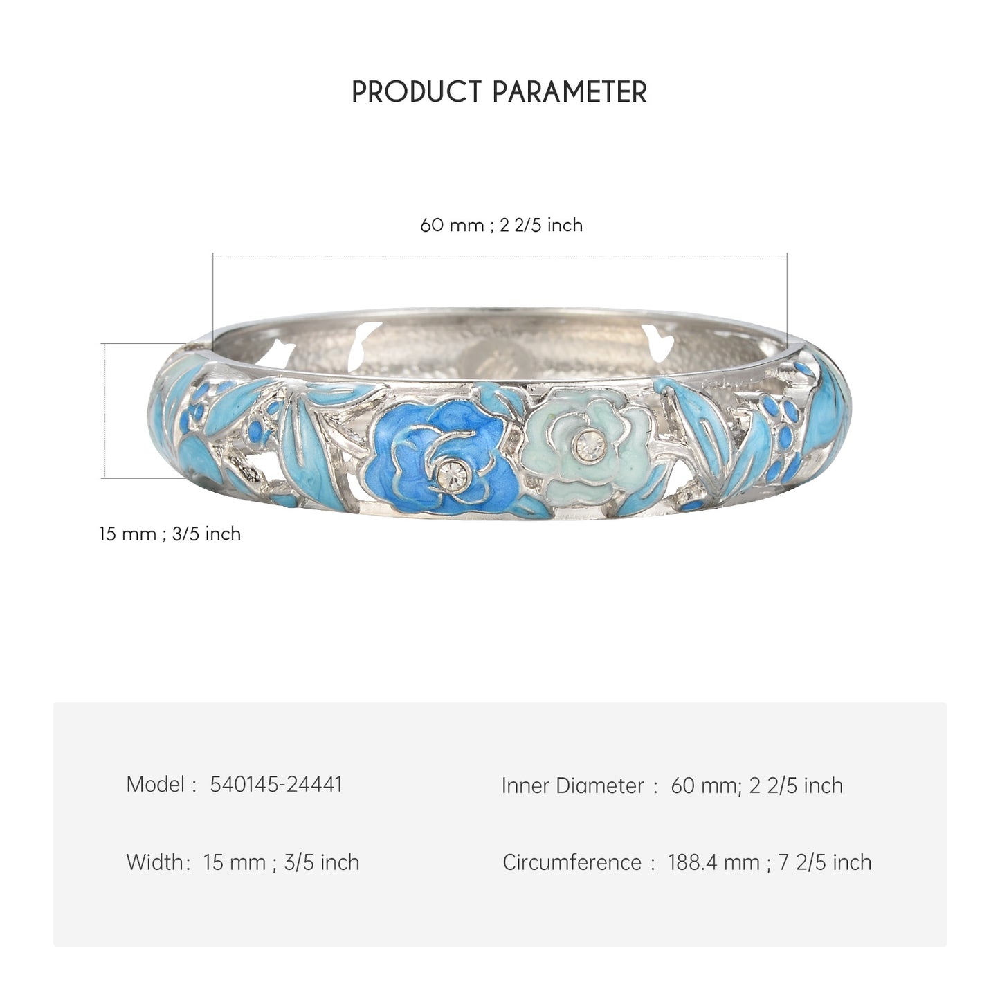 UJOY Cloisonne Bangle Rose Gold Black Butterfly Pattern Skeleton Bracelet 540145