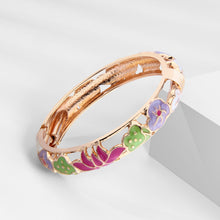 Load image into Gallery viewer, UJOY Cloisonne Bangle Colorful Painted Floral Rose Gold Bracelet Gifts for Women Girls 541125
