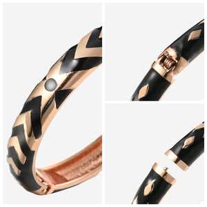 UJOY Cloisonne Bangle Black Green Gold Fashion Striped Bracelet Gifts for Mom Women Girls107105