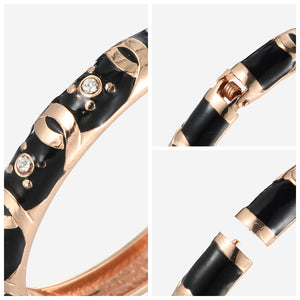 UJOY Cloisonne Bangle Rose Gold Diamond Black  Bracelet Gifts for Mom Women Girls