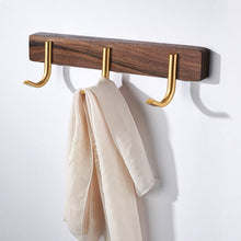 Load image into Gallery viewer, SARIHOSY Hook Rack Coat Rack Wall Mounted Walnut Wood Rack Gold Plated 3 Hangers for Cloth Hat Bag 101-3