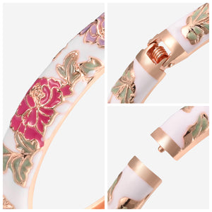 UJOY Cloisonne Bangle Colorful Painted Floral Rose Gold Bracelet Gifts for Women Girls 518105