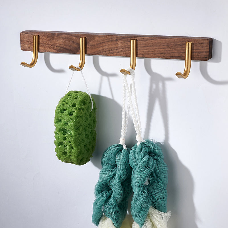 SARIHOSY 4 Hangers Rack Walnut Wood Gold Plated Zinc Alloy Hooks Rack Wall Mounted for Bathroom Kitchen 101-4