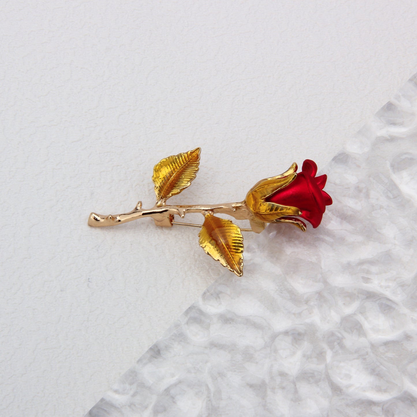 UJOY Fashionable and Beautiful Brooch with Gold Branches and Red Roses Set with Diamonds Gifts for Women Men Duaghter Teacher