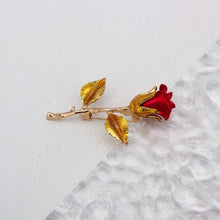 Load image into Gallery viewer, UJOY Fashionable and Beautiful Brooch with Gold Branches and Red Roses Set with Diamonds Gifts for Women Men Duaghter Teacher