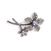 Load image into Gallery viewer, UJOY Silver Pearl Brooch with Diamond Brooch Fashionable Brooch Gifts for Women Duaghter Teacher