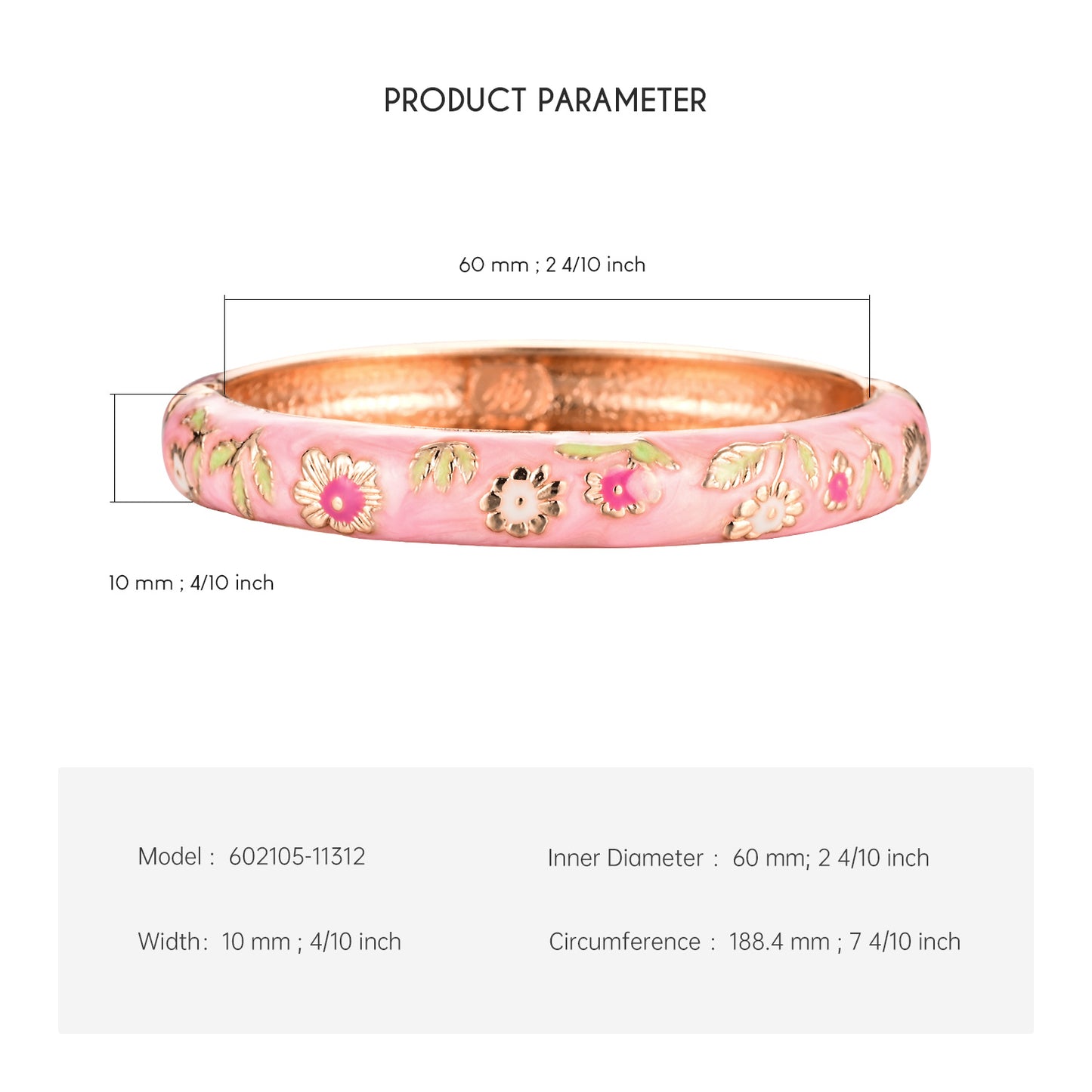 UJOY Cloisonne Bangle Multicolor Floral Rose Gold Bracelet Gifts for Women Girls 602105