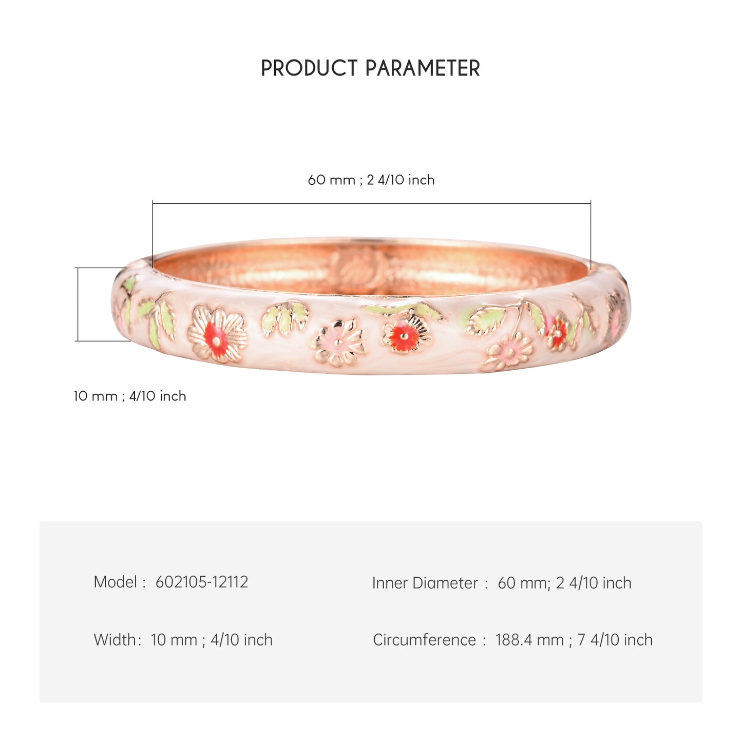 UJOY Cloisonne Bangle Multicolor Floral Rose Gold Bracelet Gifts for Women Girls 602105