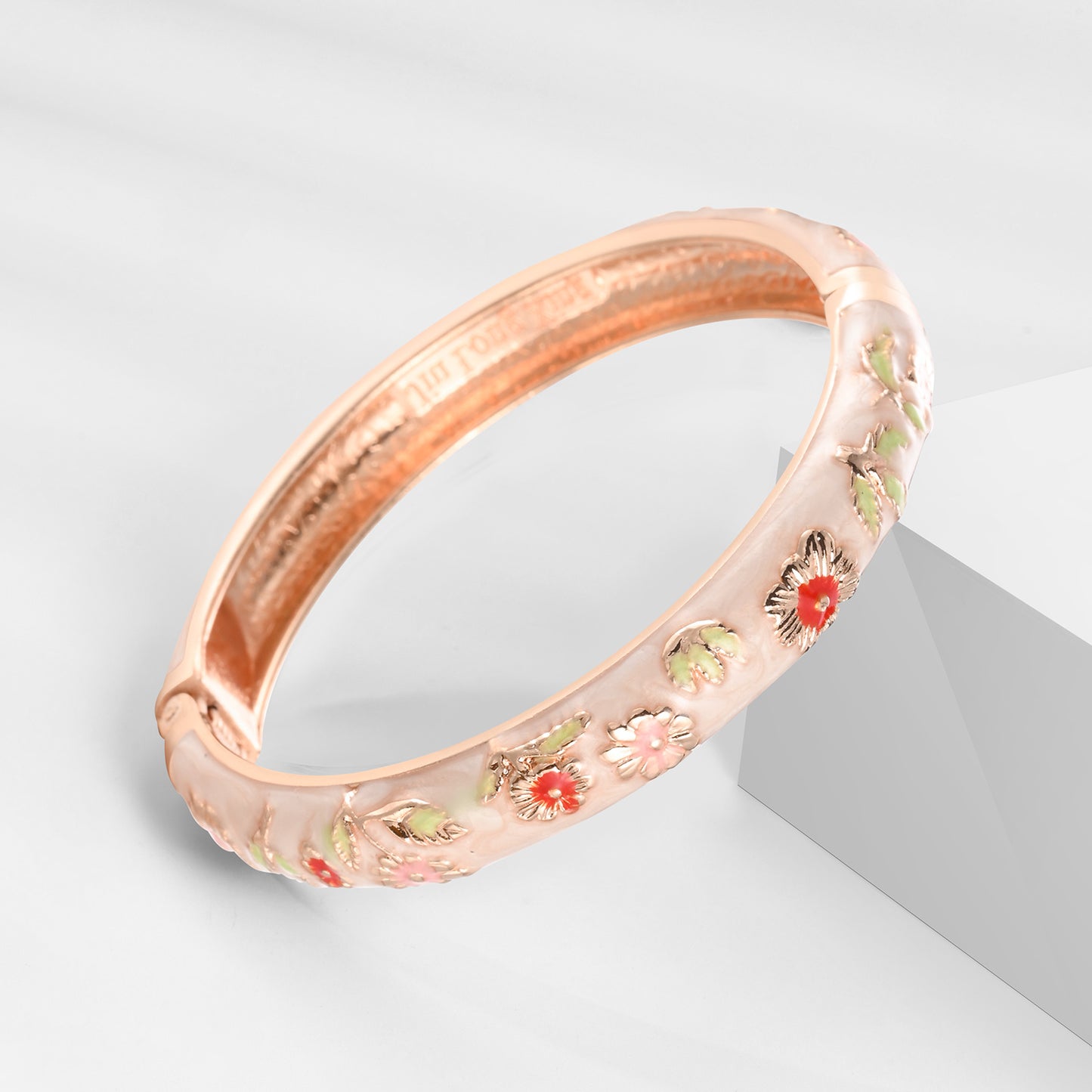 UJOY Cloisonne Bangle Multicolor Floral Rose Gold Bracelet Gifts for Women Girls 602105