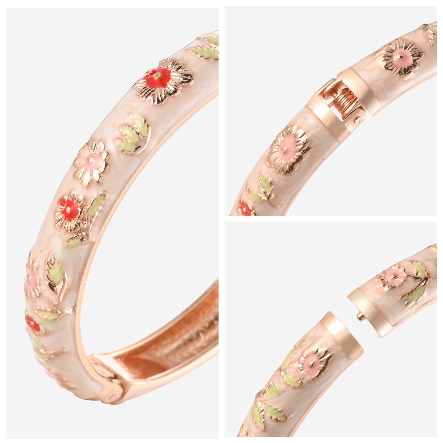UJOY Cloisonne Bangle Multicolor Floral Rose Gold Bracelet Gifts for Women Girls 602105
