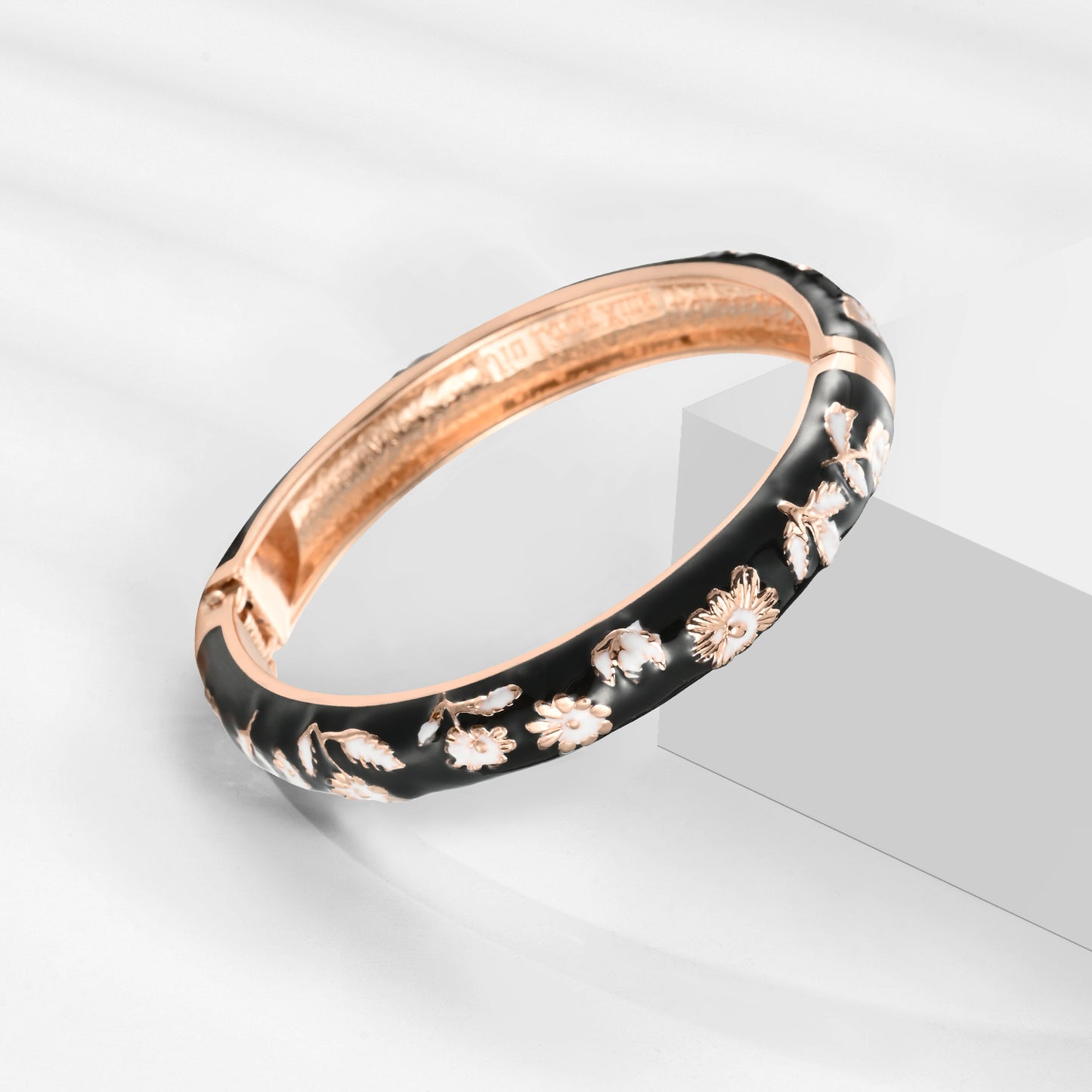 UJOY Cloisonne Bangle Multicolor Floral Rose Gold Bracelet Gifts for Women Girls 602105