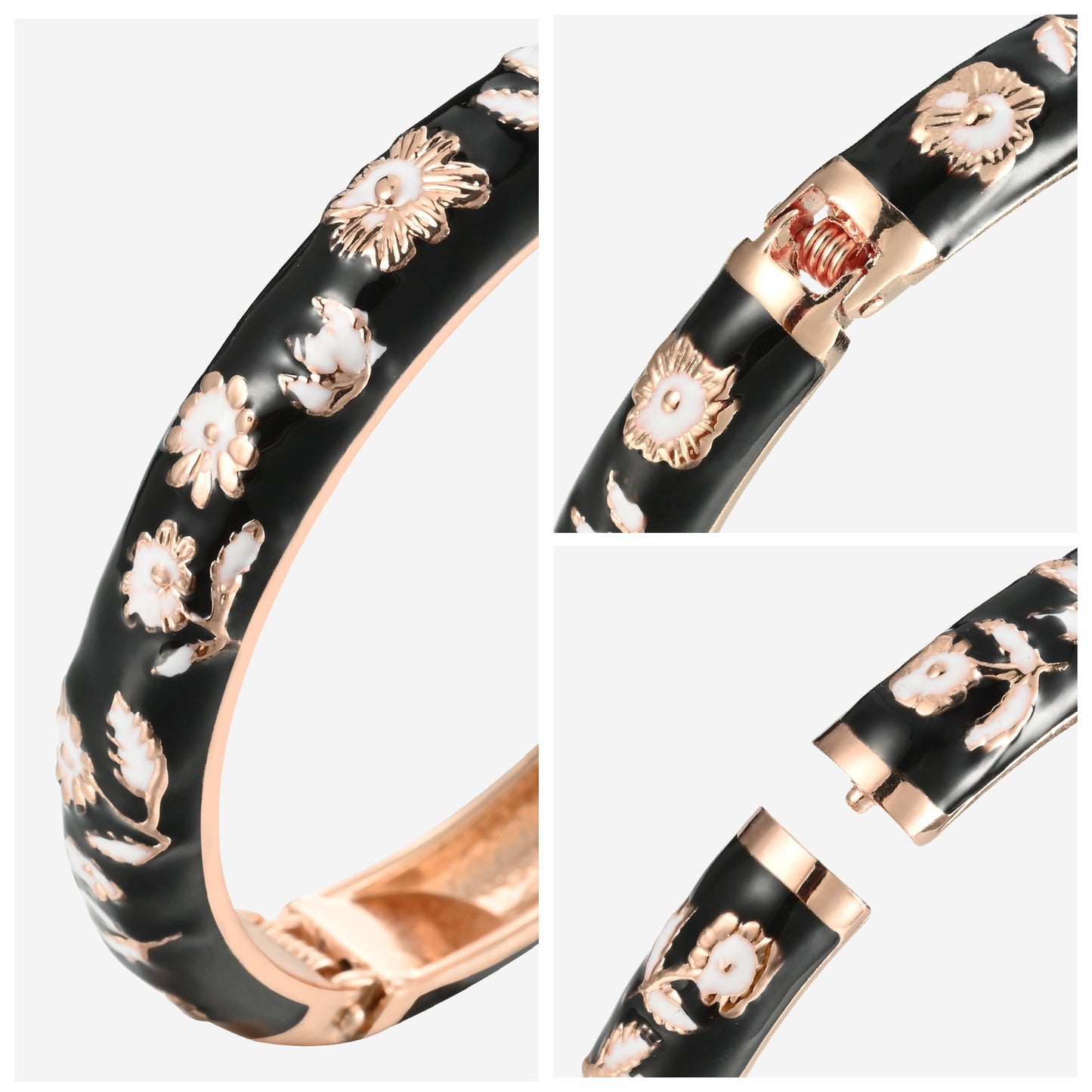 UJOY Cloisonne Bangle Multicolor Floral Rose Gold Bracelet Gifts for Women Girls 602105