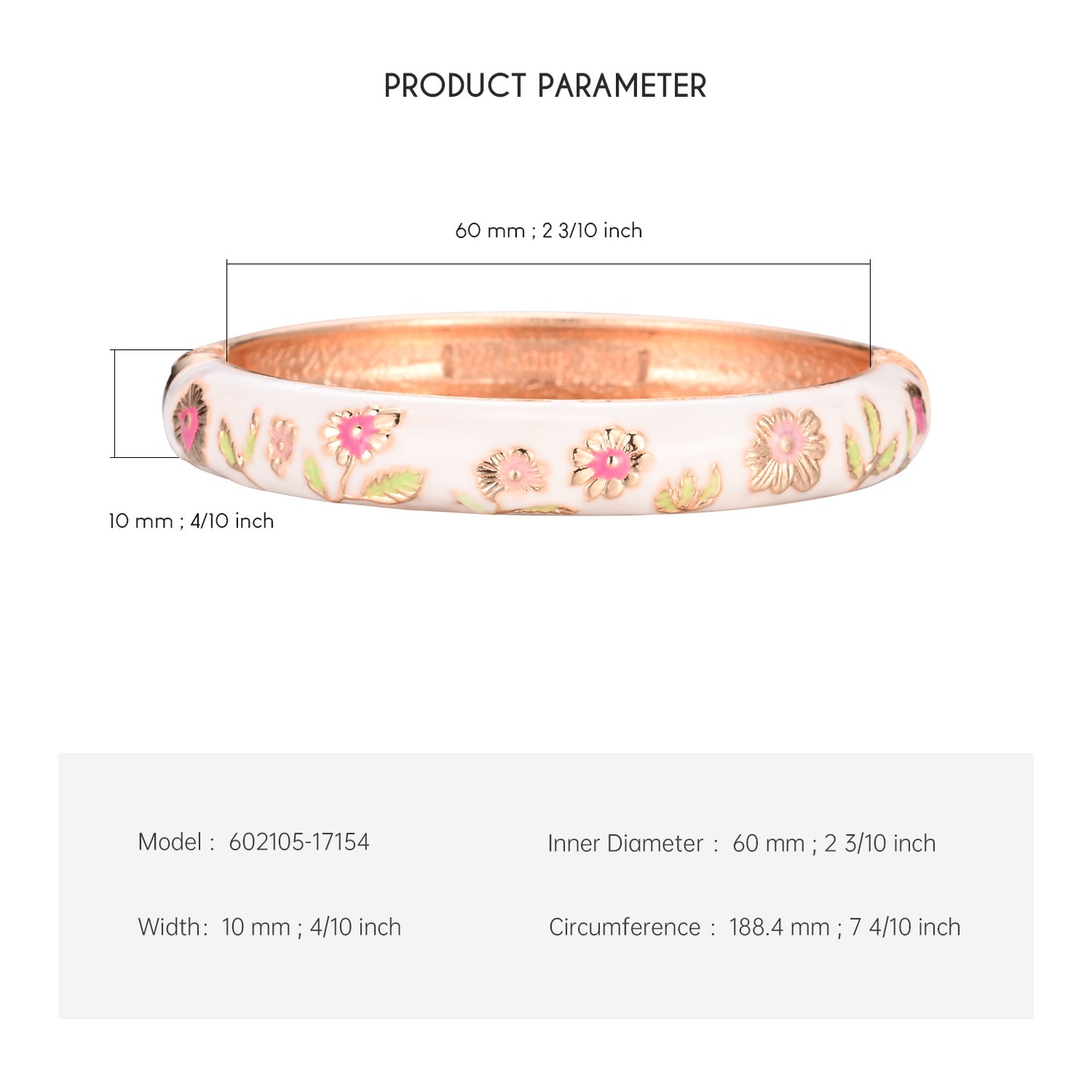UJOY Cloisonne Bangle Multicolor Floral Rose Gold Bracelet Gifts for Women Girls 602105