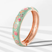 Load image into Gallery viewer, UJOY Cloisonne Bangle Mint Green Floral Rose Gold Bracelet Gifts for Women Girls