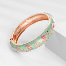 Load image into Gallery viewer, UJOY Cloisonne Bangle Mint Green Floral Rose Gold Bracelet Gifts for Women Girls