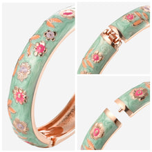 Load image into Gallery viewer, UJOY Cloisonne Bangle Mint Green Floral Rose Gold Bracelet Gifts for Women Girls