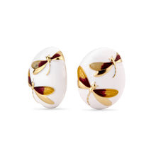 Load image into Gallery viewer, UJOY Dainty Double Dragonfly Enamel Earrings – White Oval Frame for Women