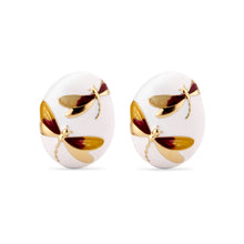 Load image into Gallery viewer, UJOY Dainty Double Dragonfly Enamel Earrings – White Oval Frame for Women