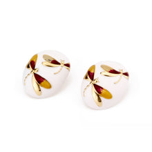 Load image into Gallery viewer, UJOY Dainty Double Dragonfly Enamel Earrings – White Oval Frame for Women