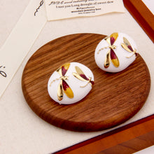 Load image into Gallery viewer, UJOY Dainty Double Dragonfly Enamel Earrings – White Oval Frame for Women